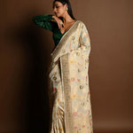 Elegant White Satin Silk Banarasi Saree with Meenakari Work - Image 2