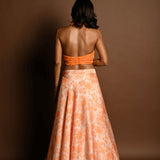 Orange Lehenga Set with Halter Neck Top and Printed Skirt - Anvi Couture