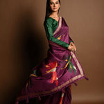 Wine Purple Handloom Pure Silk Banarasi Saree with Zari Abstract Motifs - Anvi Couture