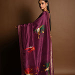 Wine Purple Handloom Pure Silk Banarasi Saree with Zari Abstract Motifs - Anvi Couture