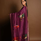 Wine Purple Handloom Pure Silk Banarasi Saree with Zari Abstract Motifs - Anvi Couture