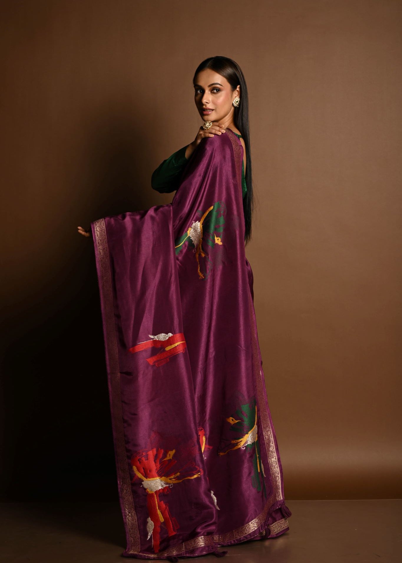 Wine Purple Handloom Pure Silk Banarasi Saree with Zari Abstract Motifs - Anvi Couture