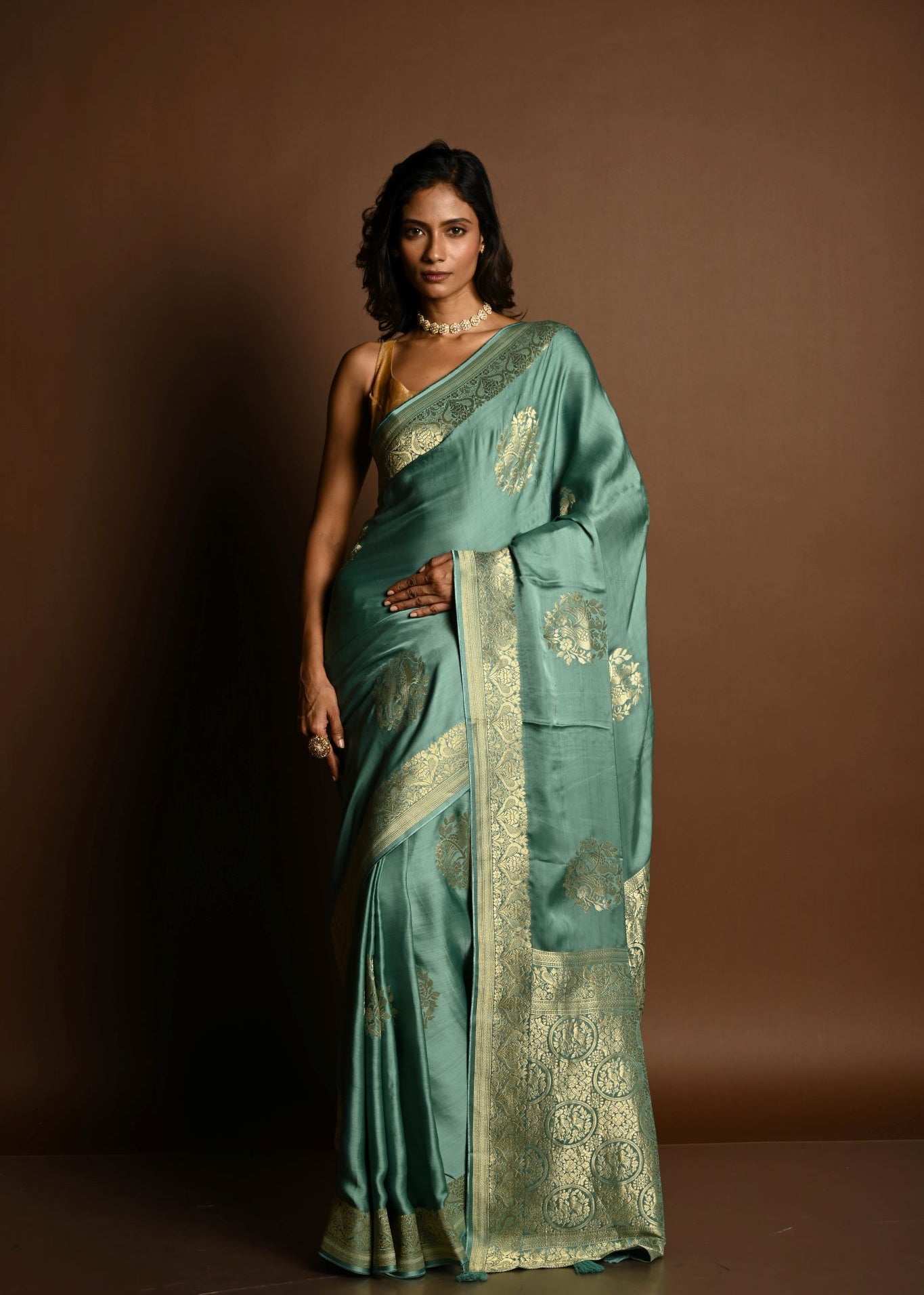 Aqua Blue  Mashru Satin Silk  Silver Zari Banarasi Handloom Saree - Anvi Couture