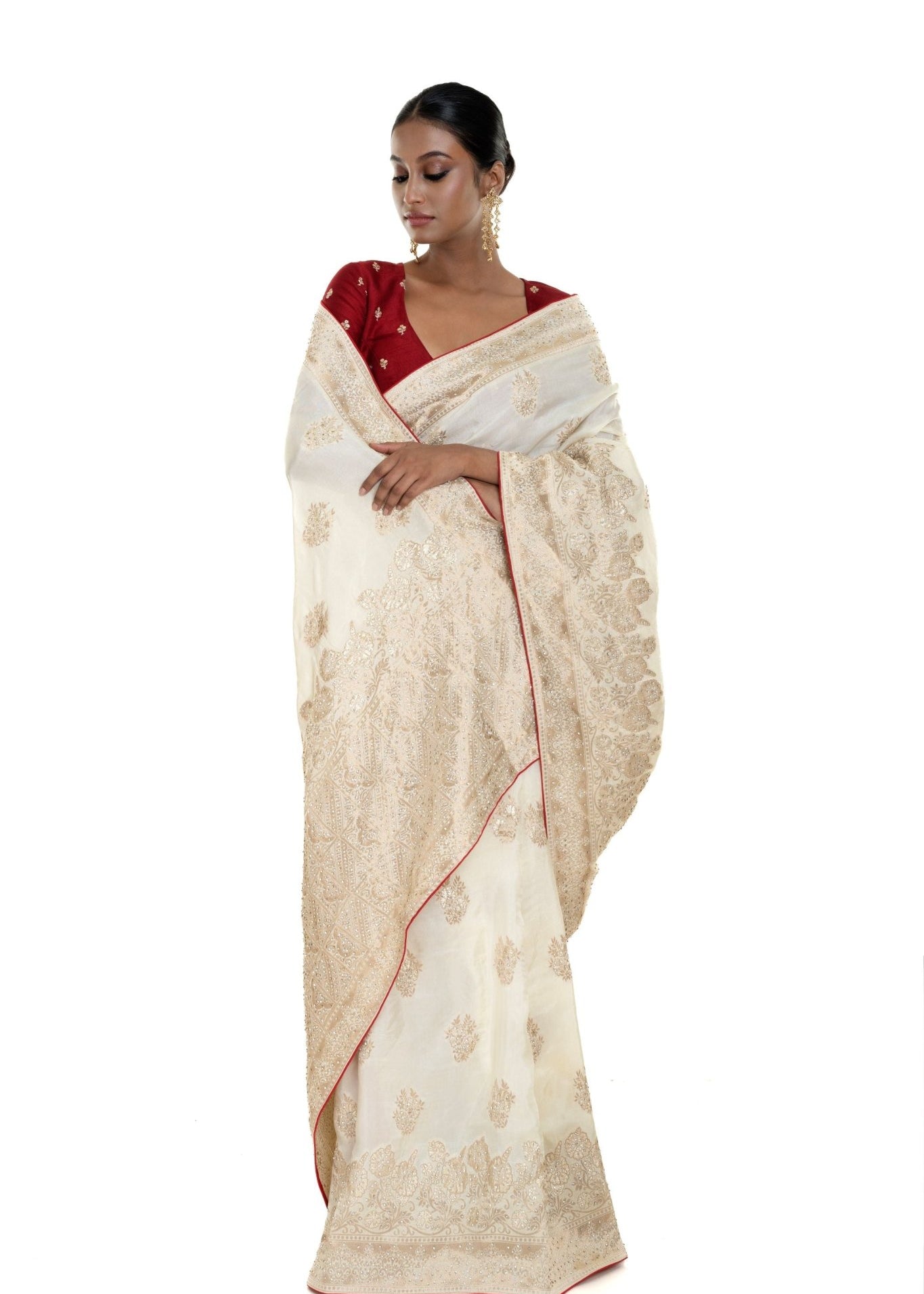 White and Golden Silk Saree