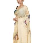 Ivory White Floral Painted Pure Organza Silk with Unstitch Blouse Piece - Anvi Couture