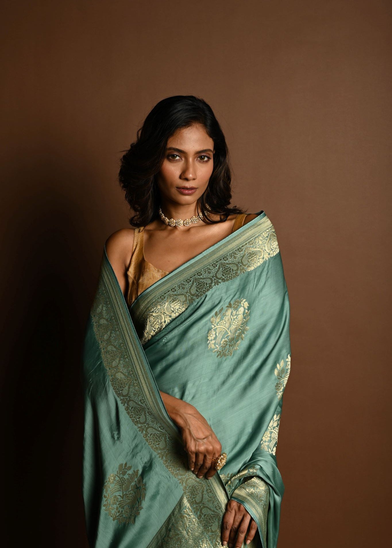 Aqua Blue  Mashru Satin Silk  Silver Zari Banarasi Handloom Saree - Anvi Couture