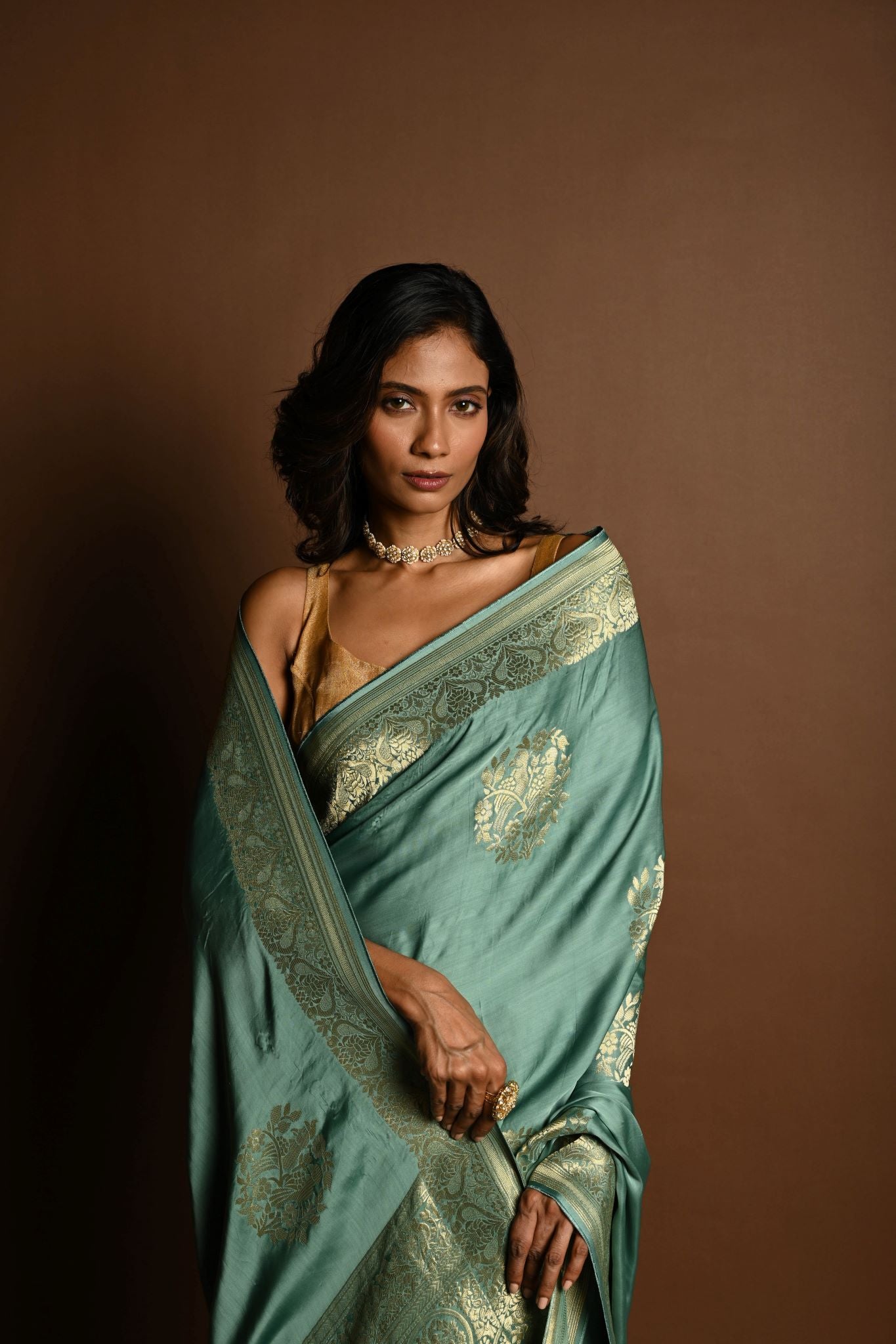 Aqua Blue  Mashru Satin Silk  Silver Zari Banarasi Handloom Saree - Anvi Couture