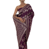 Wine Silk Woven Saree With Stonework and Unstitched Blouse Piece - Anvi Couture