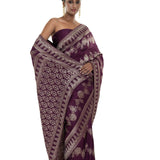 Wine Silk Woven Saree With Stonework and Unstitched Blouse Piece - Anvi Couture