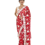 Red Georgette Parsi Gara Saree with Unstitched Blouse Piece - Anvi Couture