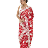 Red Georgette Parsi Gara Saree with Unstitched Blouse Piece - Anvi Couture