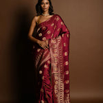 Wine Red Meenakari Mashru Satin Silk Handloom Banarasi Saree - Anvi Couture