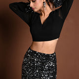 Black Sequin Mermaid Style Lehenga with Black Full Sleeve Gorgeous Top - Anvi Couture