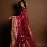 Wine Red Meenakari Mashru Satin Silk Handloom Banarasi Saree - Anvi Couture