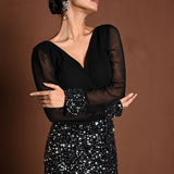 Black Sequin Mermaid Style Lehenga with Black Full Sleeve Gorgeous Top - Anvi Couture