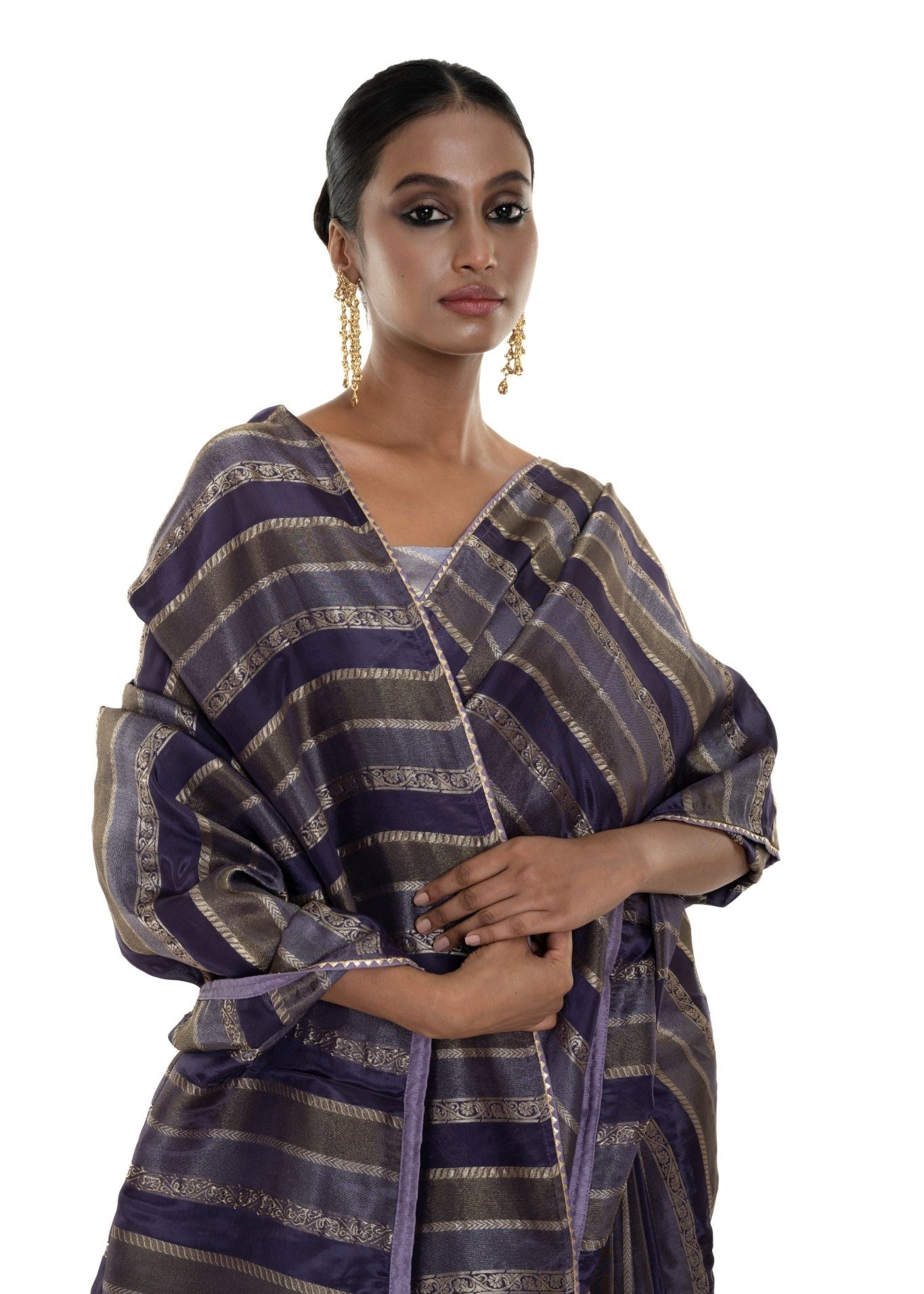 Blue and Silver Striped Silk Saree