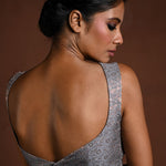 Gray Sleeveless Blouse in Brocade Silk with Back Closure - Anvi Couture