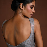 Gray Sleeveless Blouse in Brocade Silk with Back Closure - Anvi Couture