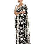 Black Georgette Parsi Gara Saree with Unstitched Blouse Piece - Anvi Couture