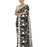 Black Georgette Parsi Gara Saree with Unstitched Blouse Piece - Anvi Couture