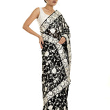 Black Georgette Parsi Gara Saree with Unstitched Blouse Piece - Anvi Couture