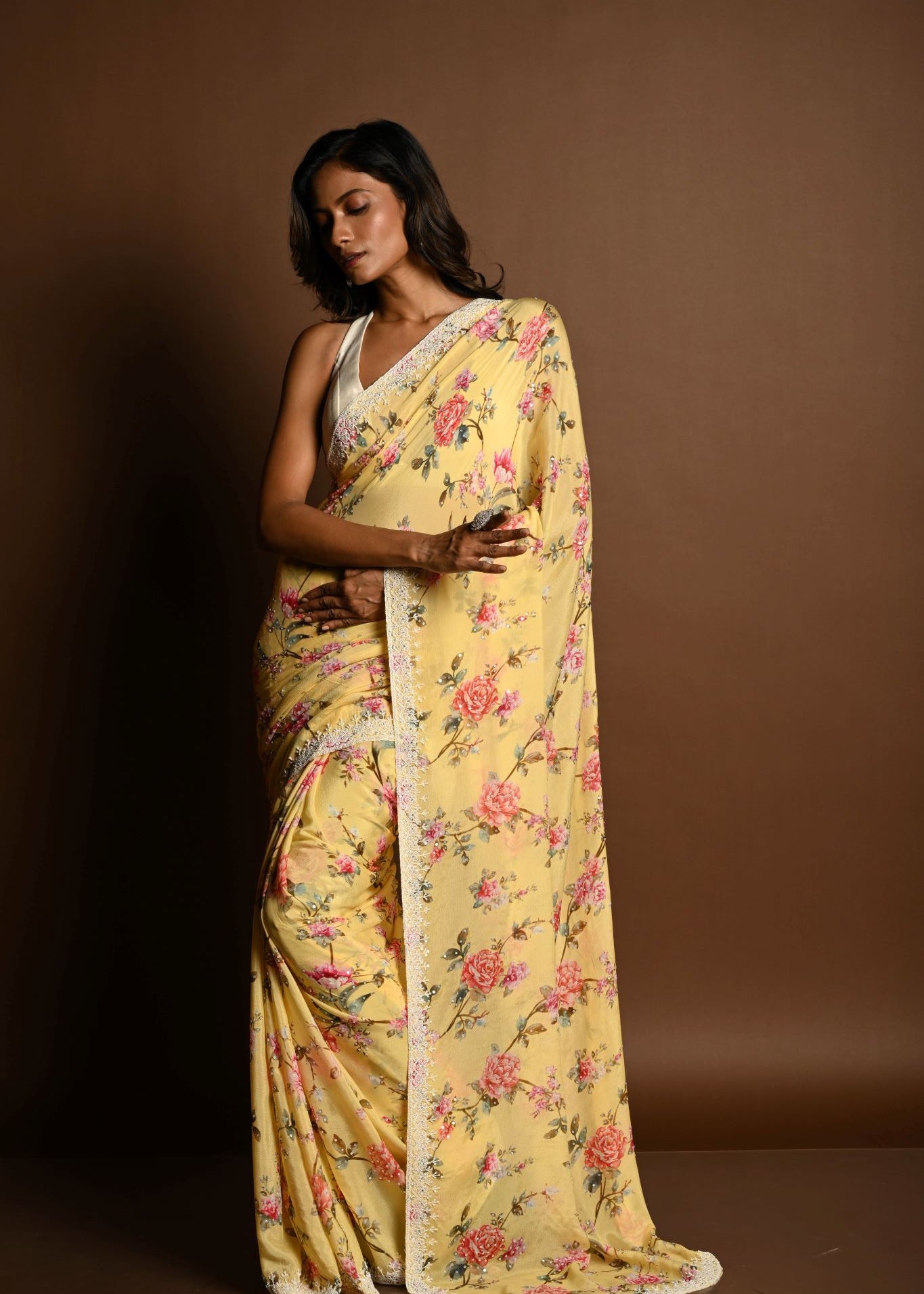 Butter Yellow Georgette Saree