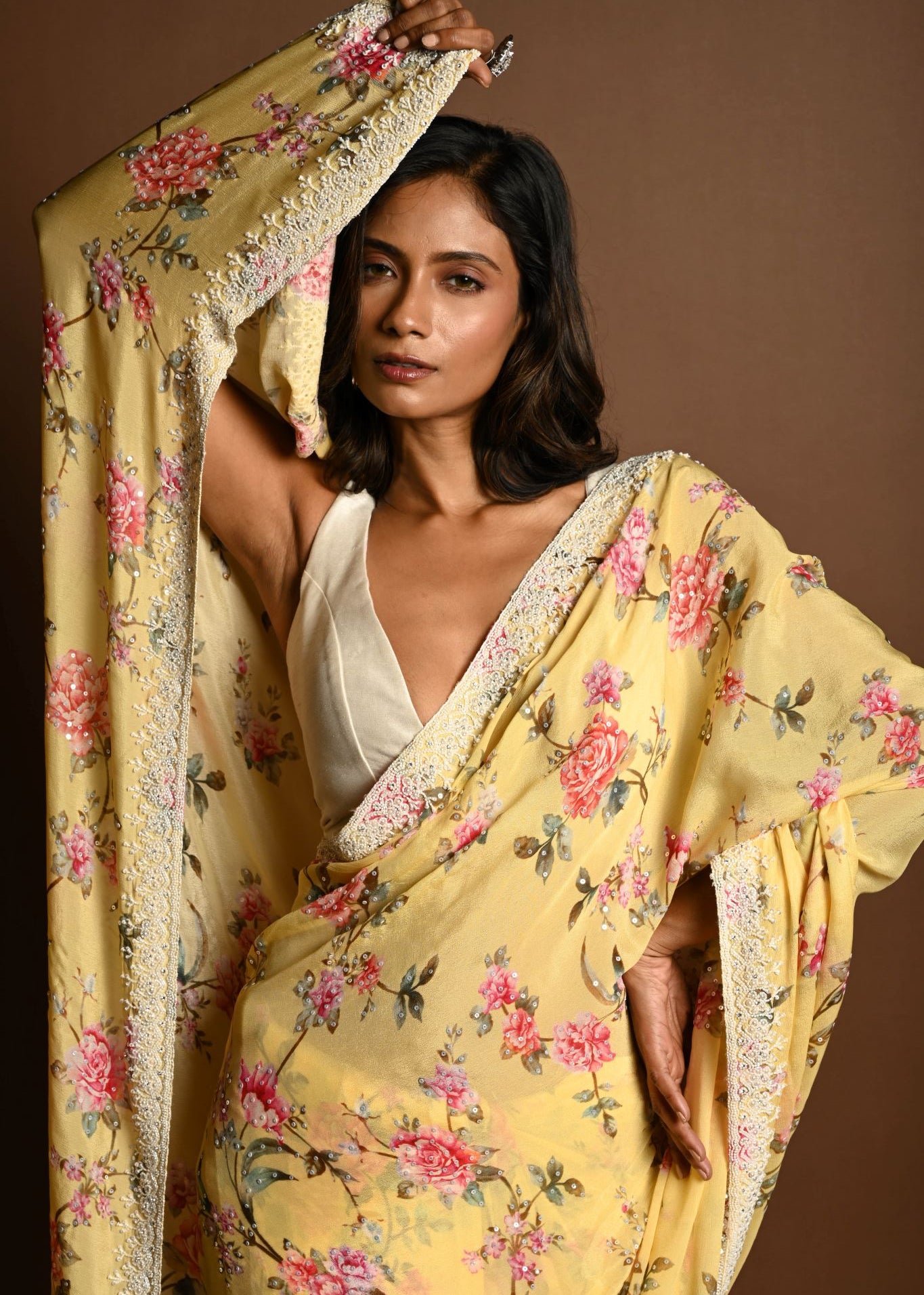 Butter Yellow Georgette Saree