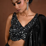 Black Glass Organza Fusion Lehenga with Sequin Choli and Ruffle Dupatta - Anvi Couture