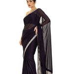 Burgundy Georgette Saree with Stone and Cutdana Embellished Border - Anvi Couture