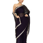 Burgundy Georgette Saree with Stone and Cutdana Embellished Border - Anvi Couture