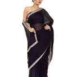 Burgundy Georgette Saree with Stone and Cutdana Embellished Border - Anvi Couture