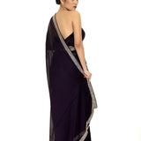 Burgundy Georgette Saree with Stone and Cutdana Embellished Border - Anvi Couture