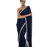 Dark Blue Georgette Saree with Stone and Cut dana Embellished Border - Image 1