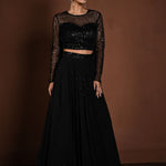 Black Sequin Party Wear Lehenga with Full Sleeve Choli - Anvi Couture