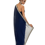 Dark Blue Georgette Saree with Stone and Cut dana Embellished Border - Anvi Couture