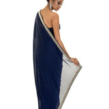 Dark Blue Georgette Saree with Stone and Cut dana Embellished Border - Anvi Couture