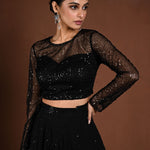 Black Sequin Party Wear Lehenga with Full Sleeve Choli - Anvi Couture