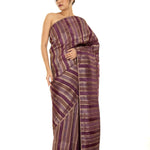 Purple and Gold Striped Woven Silk Saree with Unstitched Blouse Piece - Anvi Couture