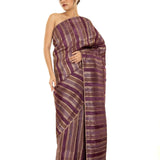 Purple and Gold Striped Woven Silk Saree with Unstitched Blouse Piece - Anvi Couture