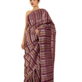 Purple and Gold Striped Woven Silk Saree with Unstitched Blouse Piece - Anvi Couture