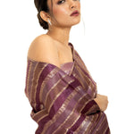 Purple and Gold Striped Woven Silk Saree with Unstitched Blouse Piece - Anvi Couture