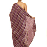 Purple and Gold Striped Woven Silk Saree with Unstitched Blouse Piece - Anvi Couture