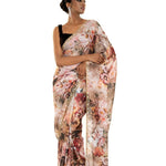 Ivory Crepe Saree with Delicate Floral Print and Cut Dana Embroidery Work - Image 2