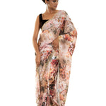 Ivory Crepe Saree with Delicate Floral Print and Cut Dana Embroidery Work - Anvi Couture