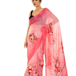 Pink Ombre Floral Painted Pure Organza Silk with Unstitch Blouse Piece - Anvi Couture