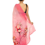 Pink Ombre Floral Painted Pure Organza Silk with Unstitch Blouse Piece - Anvi Couture