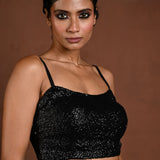 Black Sequin Spaghetti Strap Blouse with Back Closure - Anvi Couture