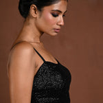 Black Sequin Spaghetti Strap Blouse with Back Closure - Anvi Couture