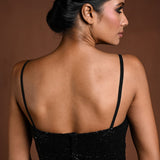 Black Sequin Spaghetti Strap Blouse with Back Closure - Anvi Couture