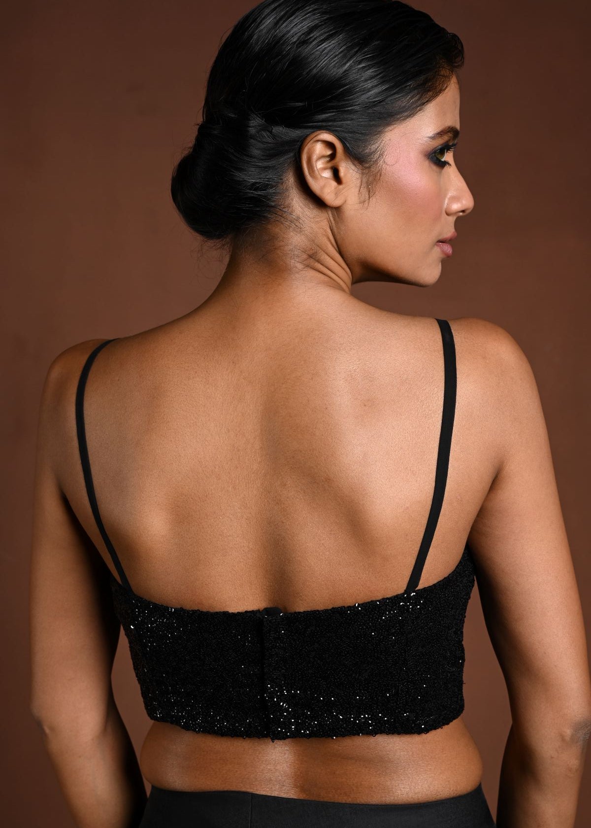 Black Sequin Spaghetti Strap Blouse with Back Closure - Anvi Couture